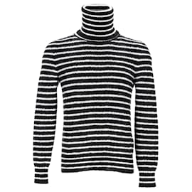 Saint Laurent-Saint Laurent Striped Turtleneck Top in Black and White Mohair-Black