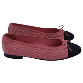 Chanel Interlocking CC Cap Toe Ballerinas aus rosa Tweed Pink