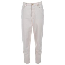 Brunello Cucinelli Jean Curved taille haute en Coton Crème Blanc Écru
