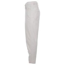 Brunello Cucinelli-Brunello Cucinelli High Waist Curved Jeans in Cream Cotton-White,Cream