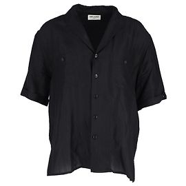 Camicia abbottonata a maniche corte Saint Laurent in seta nera Nero