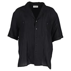 Saint Laurent-Camisa Saint Laurent de manga curta com botões em seda preta-Preto