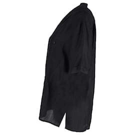 Saint Laurent-Saint Laurent Chemise boutonnée à manches courtes en soie noire-Noir
