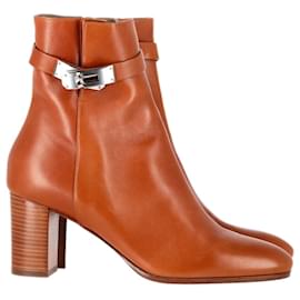 Hermès-Hermès Saint Germain Ankle Boots in Brown Leather-Brown
