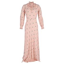 Vilshenko-Vilshenko Eleanora Maxi Dress in Peach Floral Print Silk-Peach