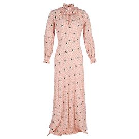 Vilshenko Vestido largo Eleanora de seda con estampado floral color melocotón Melocotón