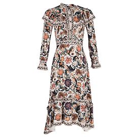 Vilshenko Midikleid mit Blumenmuster aus mehrfarbiger Seide Andere Python drucken