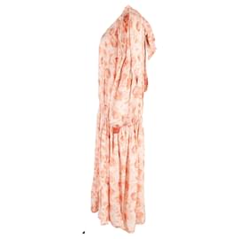 Autre Marque-Mother of Pearl Cold Shoulder Midi Dress in Floral Print Silk-Peach