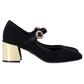 Dolce & Gabbana-Dolce & Gabbana Sapatos Mary Jane de salto dourado em lã preta-Preto