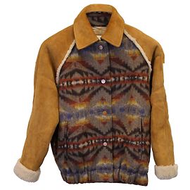 Casaco Jacquard Sandro Paris Johnson em Lã Multicolor e Pele de Carneiro Outro Impressão em python
