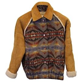 Sandro-Sandro Paris Johnson Jacquard Coat in Multicolor Wool & Sheepskin-Multiple colors
