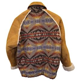 Sandro-Sandro Paris Johnson Jacquard Coat in Multicolor Wool & Sheepskin-Multiple colors