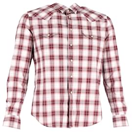Saint Laurent-Saint Laurent Plaid Flannel Long-Sleeve Shirt in Red Cotton-Other