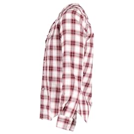 Saint Laurent-Saint Laurent Plaid Flannel Long-Sleeve Shirt in Red Cotton-Other