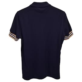 Brunello Cucinelli-Brunello Cucinelli Striped Sleeve Hem Polo Shirt in Navy Blue Cotton-Blue,Navy blue