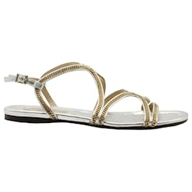 Jimmy Choo-Jimmy Choo Chain-Link Accents Gladiator Sandals in Silver Leather-Silvery,Metallic