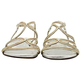 Jimmy Choo-Jimmy Choo Chain-Link Accents Gladiator Sandals in Silver Leather-Silvery,Metallic