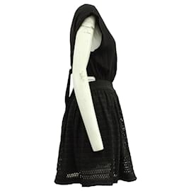 Sandro-Sandro Paris Dress with Mesh Skirt in Black Polyester Viscose-Black