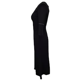 Victoria Beckham-Victoria Beckham Contrast Stitch Crepe Midi Dress in Black Viscose-Black