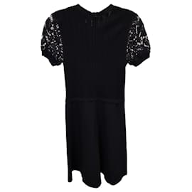 Valentino Garavani-Mini-robe plissée à empiècements en dentelle Valentino en viscose noire-Noir