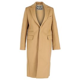 Acne Studios Long Trench Coat in Beige Wool Brown Beige