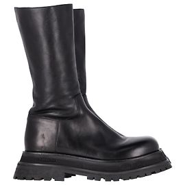 Burberry Jeffy Flatform Chunky Sole Boots en Cuir Noir Noir
