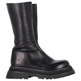 Burberry-Burberry Jeffy Flatform Chunky Sole Boots en Cuir Noir-Noir