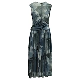 Victoria Beckham-Victoria Beckham Ruched Front Midi Dress in Blue Polyester-Other