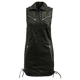 Autre Marque-McQ Lace-Up Mini Dress in Black Leather-Black