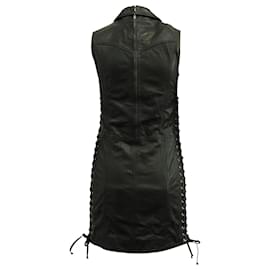 Autre Marque-McQ Lace-Up Mini Dress in Black Leather-Black