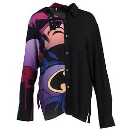 Camisa asimétrica con estampado de Batman de Lanvin en seda negra Negro