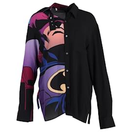 Lanvin-Camisa asimétrica con estampado de Batman de Lanvin en seda negra-Negro