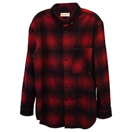 Saint Laurent-Camicia overshirt button-down scozzese Saint Laurent in lana vergine rossa-Rosso