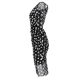 Dolce & Gabbana-Dolce & Gabbana Ruched Sheer Sleeve Polka Dot Dress in Black Polyester-Black