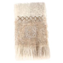Sciarpa con frange Loewe Anagram in mohair beige Marrone Beige