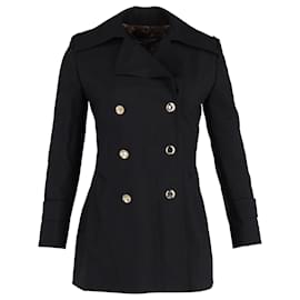 Louis Vuitton-Manteau en toile à boutonnage doublé Louis Vuitton en mohair noir-Noir