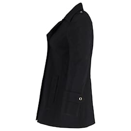 Louis Vuitton-Louis Vuitton Double-Breasted Toile Coat in Black Mohair-Black