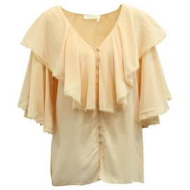 Chloé-Chloé Ruffled Button Front Top in Pink Silk-Pink