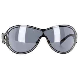 Chanel-Chanel CC Logo Shield Sunglasses in Black Plastic-Black