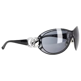 Chanel-Chanel CC Logo Shield Sunglasses in Black Plastic-Black