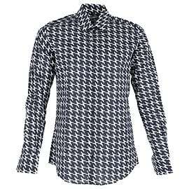 Dolce & Gabbana Patterned Button-Up Shirt in Navy Blue Cotton Navy blue
