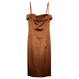 Dolce & Gabbana-Dolce & Gabbana Robe mi-longue sans manches en acétate bronze-Métallisé,Bronze