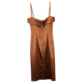 Dolce & Gabbana-Dolce & Gabbana Robe mi-longue sans manches en acétate bronze-Métallisé,Bronze
