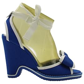 Marc Jacobs-Marc Jacobs Bow Wedge Sandals in Blue Canvas-Blue