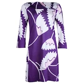 Diane Von Furstenberg-Diane Von Furstenberg Ruri Floral Print Mini Dress in Purple Silk-Purple