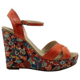 Marc Jacobs Sandales Compensées Florales en Cuir Orange Orange