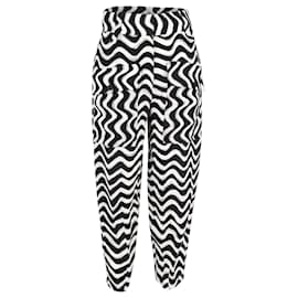 Stella Mc Cartney-Pantaloni Stella McCartney con stampa a onde in seta bianca e nera-Nero