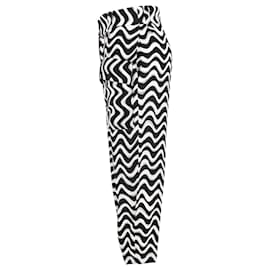 Stella Mc Cartney-Stella McCartney Pantalones con estampado de ondas en seda blanca y negra-Negro