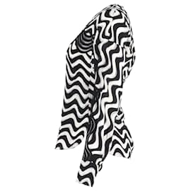 Stella Mc Cartney-Stella McCartney Blusa de manga larga con estampado de ondas en seda blanca y negra-Negro
