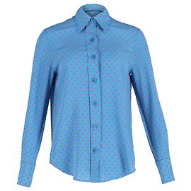 Camisa Joseph de bolinhas com botões em algodão de seda azul Azul